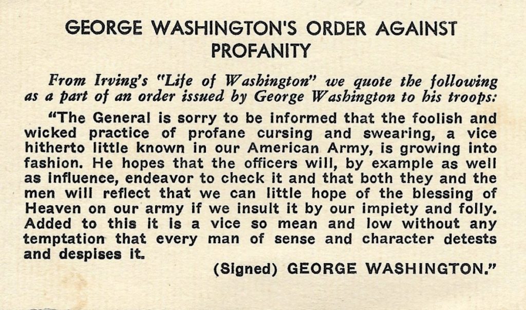 An image of George Washington's Order Against Profanity